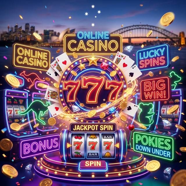 A dynamic lineup of popular online pokies characters and neon slots symbols, highlighting the top casino games in Australia for 2026.